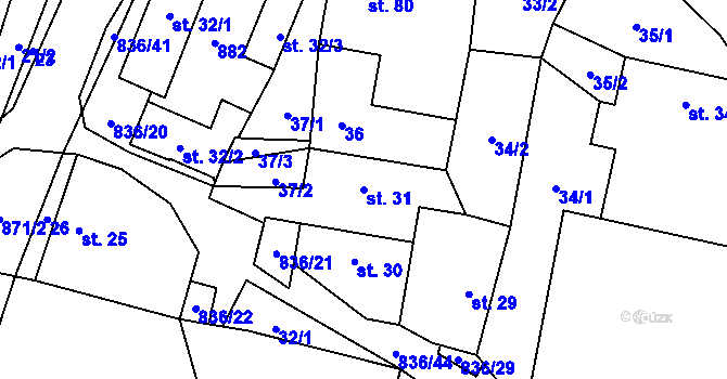 Parcela st. 31 v KÚ Hojovice, Katastrální mapa