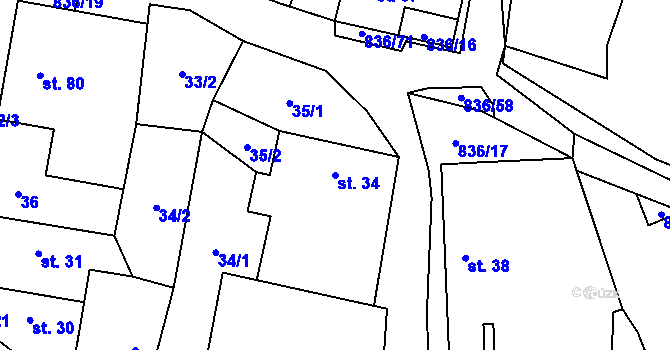 Parcela st. 34 v KÚ Hojovice, Katastrální mapa