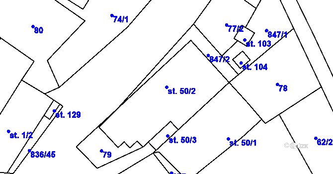 Parcela st. 50/2 v KÚ Hojovice, Katastrální mapa
