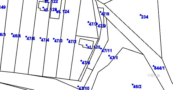 Parcela st. 125 v KÚ Hojovice, Katastrální mapa