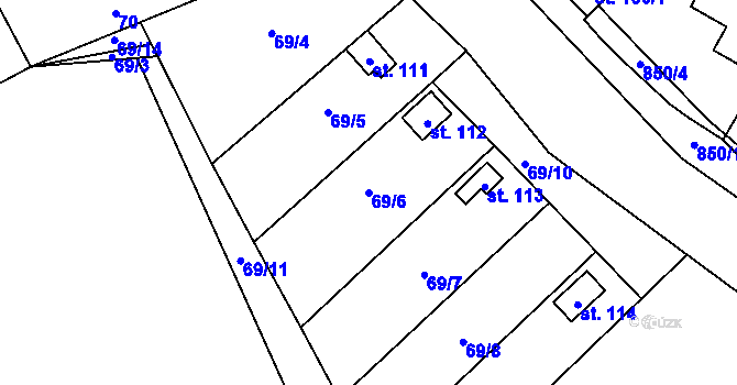 Parcela st. 69/6 v KÚ Hojovice, Katastrální mapa