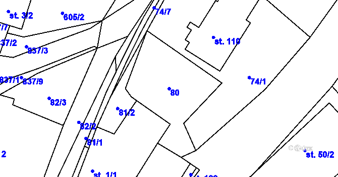 Parcela st. 80 v KÚ Hojovice, Katastrální mapa