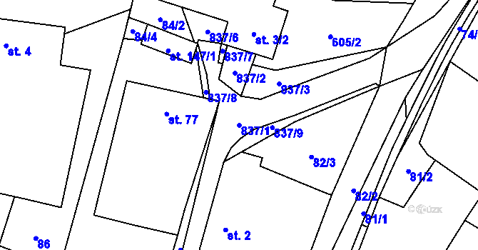 Parcela st. 837/1 v KÚ Hojovice, Katastrální mapa