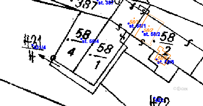 Parcela st. 58/1 v KÚ Hojsova Stráž, Katastrální mapa