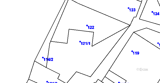 Parcela st. 121/1 v KÚ Holany, Katastrální mapa
