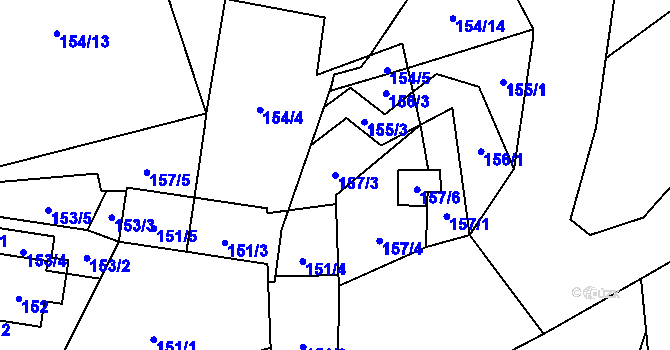 Parcela st. 157/3 v KÚ Holany, Katastrální mapa