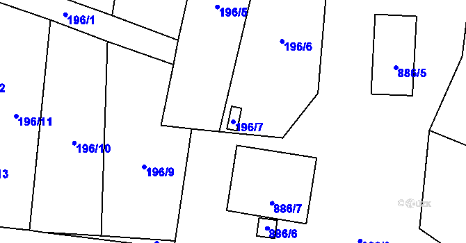 Parcela st. 196/7 v KÚ Holany, Katastrální mapa