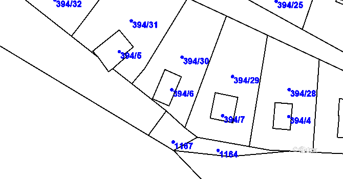 Parcela st. 394/6 v KÚ Holany, Katastrální mapa