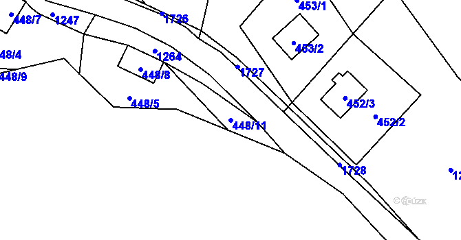 Parcela st. 448/11 v KÚ Holany, Katastrální mapa