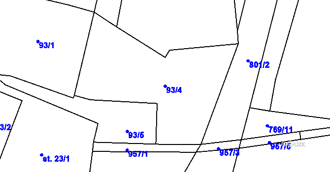 Parcela st. 93/4 v KÚ Loubí pod Vlhoštěm, Katastrální mapa