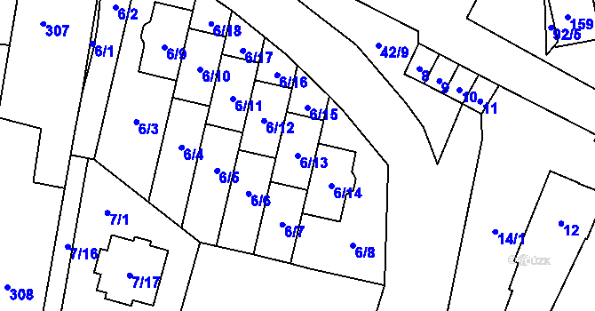 Parcela st. 6/13 v KÚ Holasice, Katastrální mapa