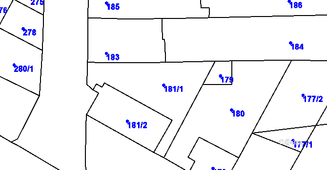 Parcela st. 181/1 v KÚ Holasice, Katastrální mapa