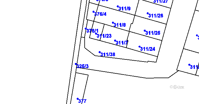 Parcela st. 311/38 v KÚ Holasice, Katastrální mapa