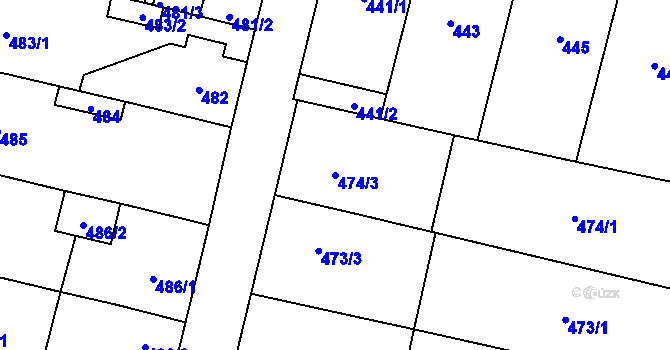 Parcela st. 474/3 v KÚ Holasice, Katastrální mapa