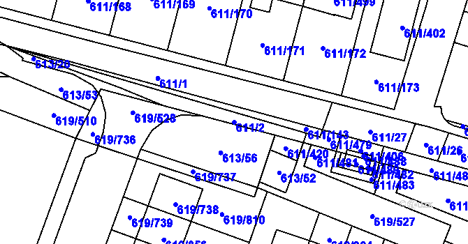 Parcela st. 611/2 v KÚ Holasice, Katastrální mapa