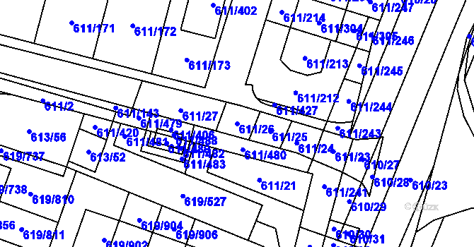 Parcela st. 611/26 v KÚ Holasice, Katastrální mapa