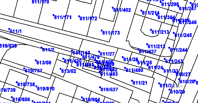 Parcela st. 611/27 v KÚ Holasice, Katastrální mapa