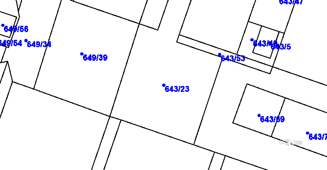 Parcela st. 643/23 v KÚ Holasice, Katastrální mapa