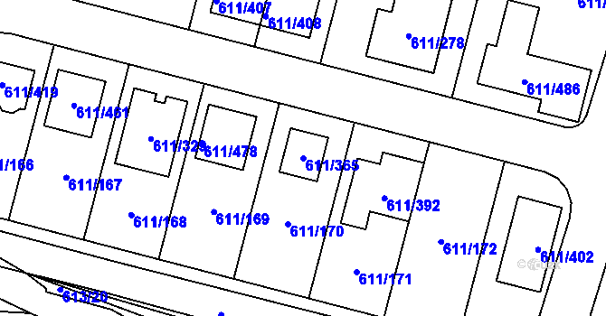 Parcela st. 611/365 v KÚ Holasice, Katastrální mapa