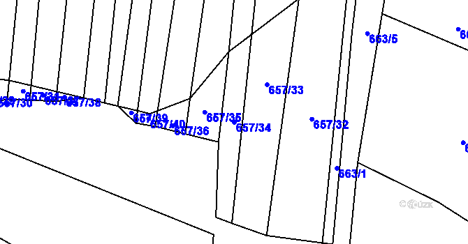 Parcela st. 657/34 v KÚ Holasice, Katastrální mapa