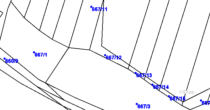 Parcela st. 667/12 v KÚ Holasice, Katastrální mapa