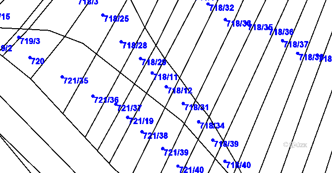 Parcela st. 718/12 v KÚ Holasice, Katastrální mapa