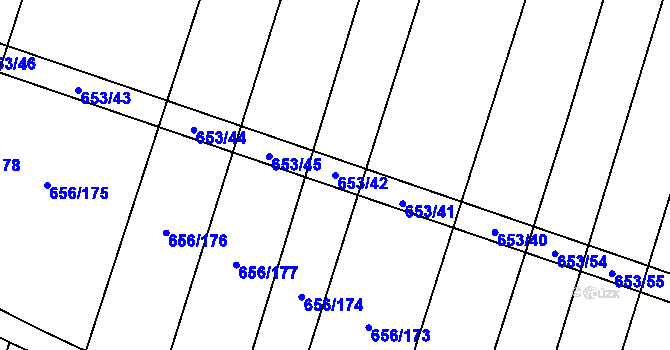Parcela st. 653/42 v KÚ Holasice, Katastrální mapa