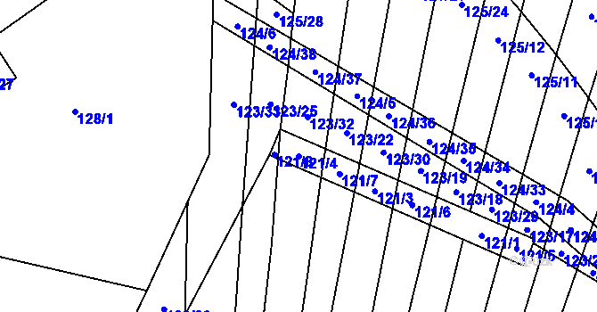 Parcela st. 121/4 v KÚ Holasice, Katastrální mapa