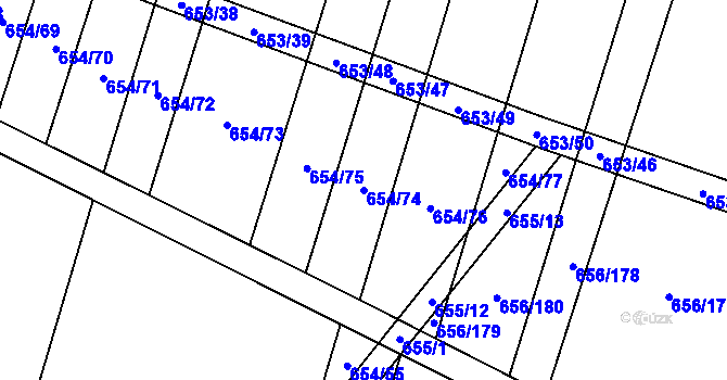 Parcela st. 654/74 v KÚ Holasice, Katastrální mapa