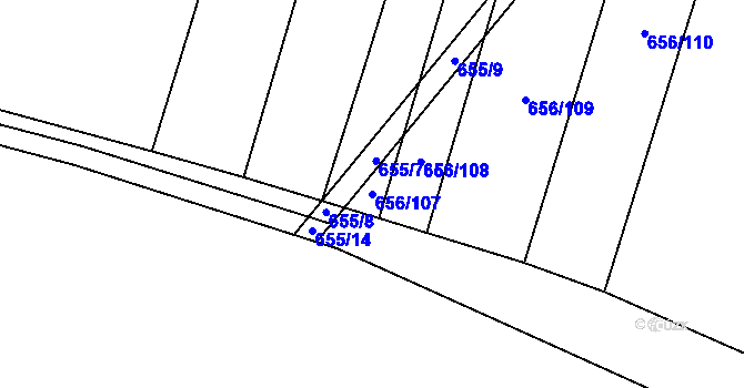 Parcela st. 656/107 v KÚ Holasice, Katastrální mapa