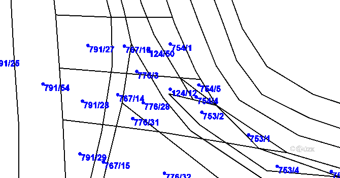 Parcela st. 124/12 v KÚ Holasice, Katastrální mapa
