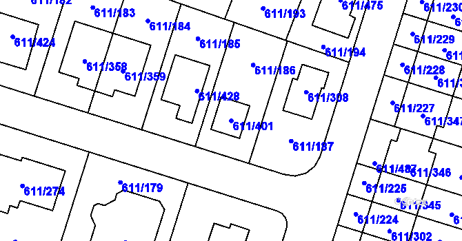 Parcela st. 611/401 v KÚ Holasice, Katastrální mapa