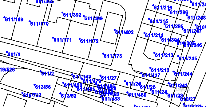 Parcela st. 611/173 v KÚ Holasice, Katastrální mapa