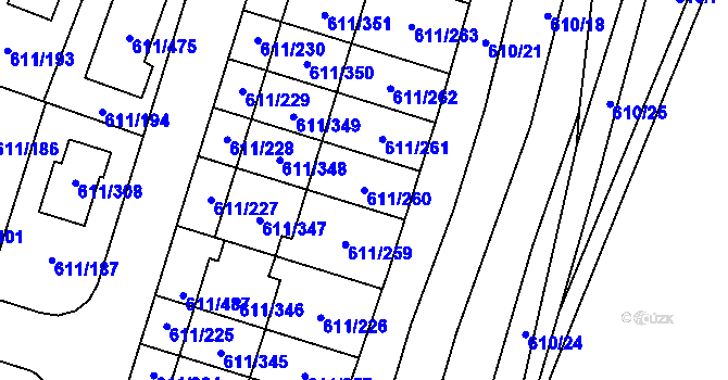 Parcela st. 611/260 v KÚ Holasice, Katastrální mapa