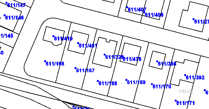 Parcela st. 611/329 v KÚ Holasice, Katastrální mapa