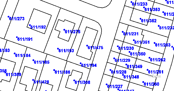 Parcela st. 611/475 v KÚ Holasice, Katastrální mapa