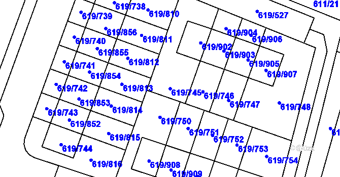 Parcela st. 619/745 v KÚ Holasice, Katastrální mapa