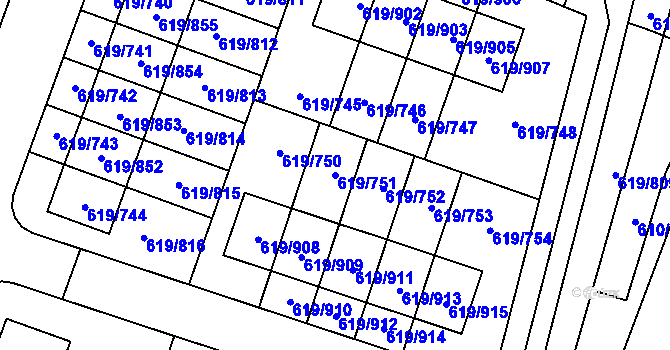 Parcela st. 619/751 v KÚ Holasice, Katastrální mapa