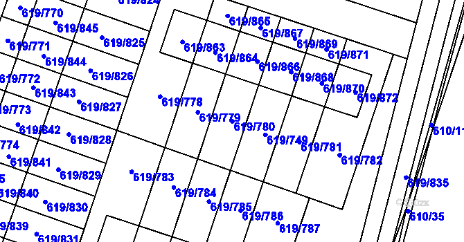 Parcela st. 619/780 v KÚ Holasice, Katastrální mapa
