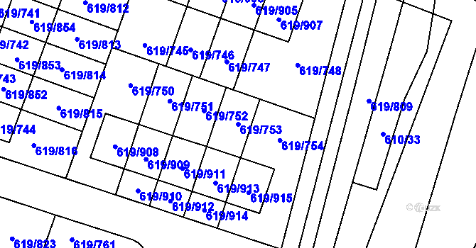 Parcela st. 619/753 v KÚ Holasice, Katastrální mapa