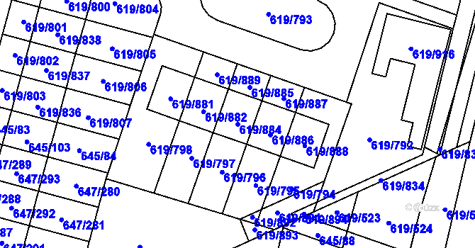 Parcela st. 619/884 v KÚ Holasice, Katastrální mapa
