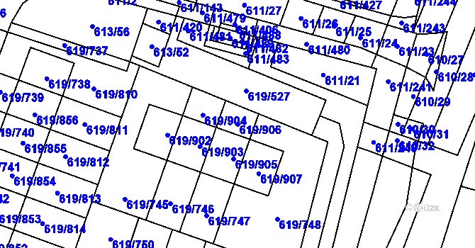 Parcela st. 619/906 v KÚ Holasice, Katastrální mapa