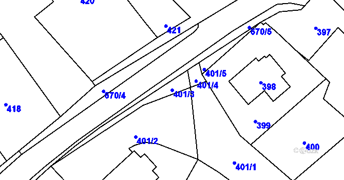 Parcela st. 401/3 v KÚ Holasovice, Katastrální mapa