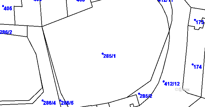 Parcela st. 285/1 v KÚ Loděnice, Katastrální mapa