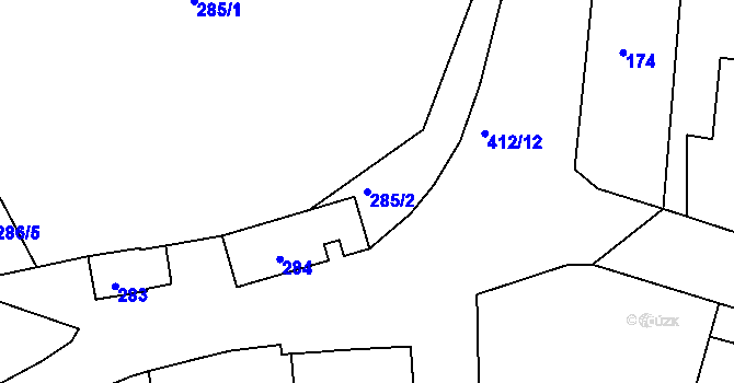 Parcela st. 285/2 v KÚ Loděnice, Katastrální mapa