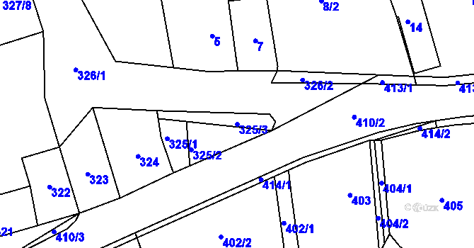 Parcela st. 325/3 v KÚ Loděnice, Katastrální mapa