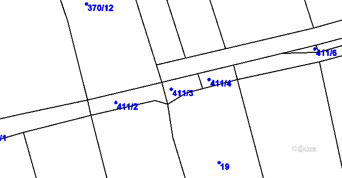 Parcela st. 411/3 v KÚ Loděnice, Katastrální mapa