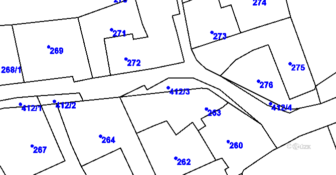Parcela st. 412/3 v KÚ Loděnice, Katastrální mapa