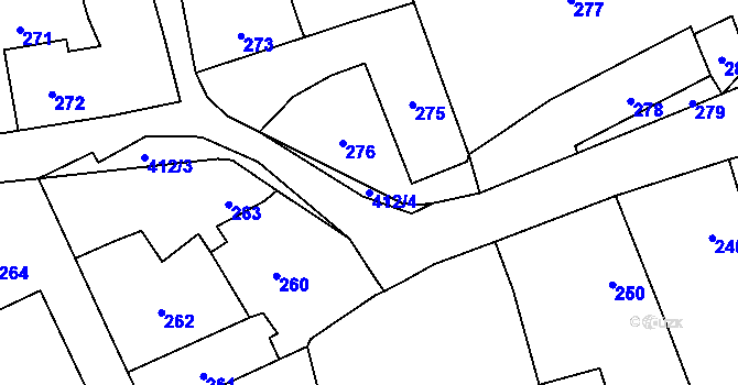 Parcela st. 412/4 v KÚ Loděnice, Katastrální mapa