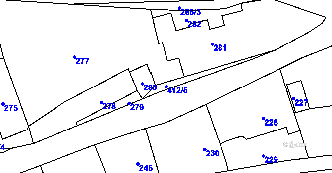 Parcela st. 412/5 v KÚ Loděnice, Katastrální mapa